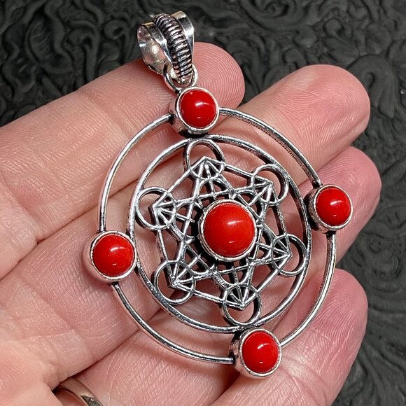 Red Metratrons Cube Sacred Geometry Pendant Stone Crystal Jewelry - Picture 3 of 6